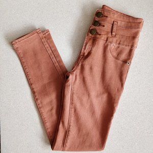 Ashley Mason High Waisted Button Front Peach Skinny Jeans